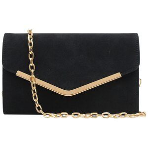 5312 Black Faux Suede Clutch Purse Evening Bag ，Envelope Handbag
